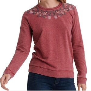 Lucky Brand Vintage Washed Red/Pink Floral Embroidered French Terry Sweatshirt